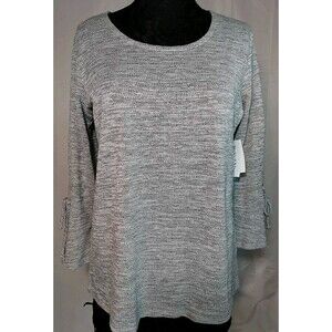 bleeker mcdougal Women Grey Pattern Bell Tie‎ Sleeves Textured Top Size L